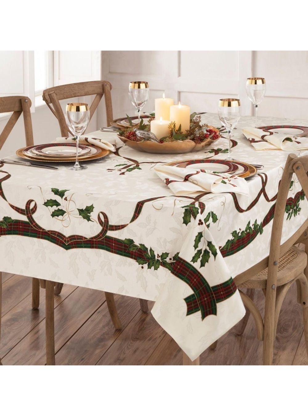 Lenox Holiday Nouveau Damask Tablecloth 60” x 84”